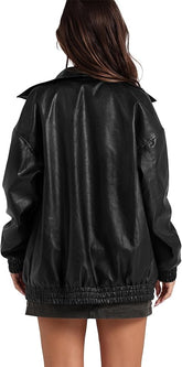 Leather Jacket Women Faux Oversized Motorcycle Bomber